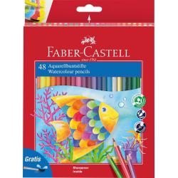 Faber-Castell Classic Colour Acuarelable Pack de 48 Lapices Hexagonales de Colores Acuarelables + Pincel - Resistencia a la Rotu