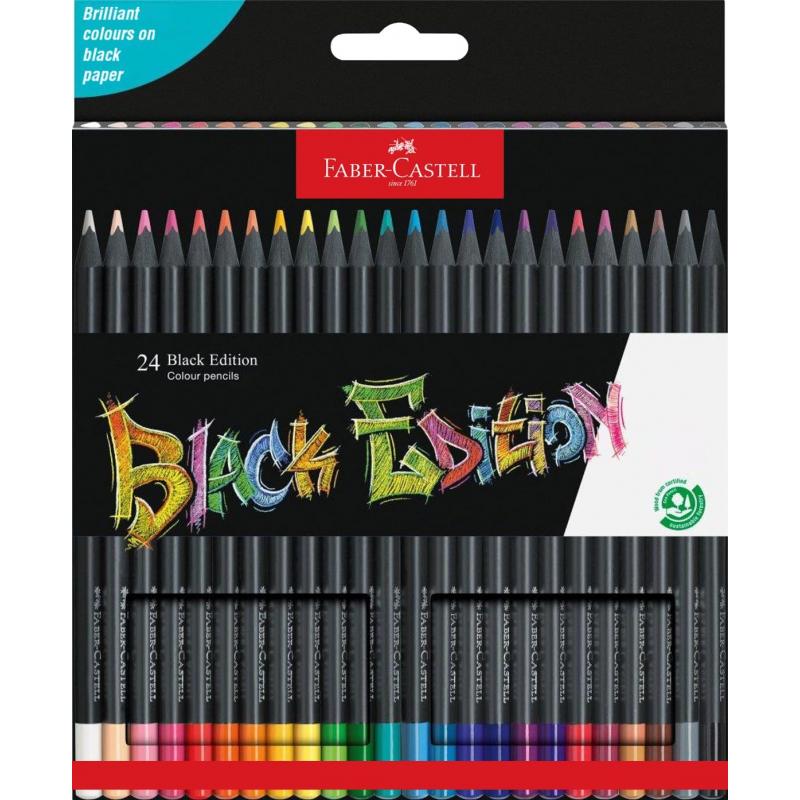 Faber-Castell Black Edition Pack de 24 Lapices de Colores - Mina Supersuave - Madera Negra - Ideales para Dibujo sobre Papel Cla