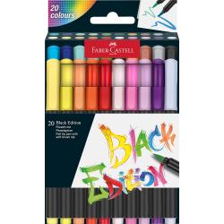 Faber-Castell Black Edition Pack de 20 Rotuladores Punta Pincel - Tinta a Base de Colorantes Alimentarios - Colores Surtidos
