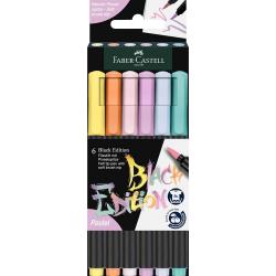 Faber-Castell Black Edition Pack de 6 Rotuladores Punta Pincel - Tinta a Base de Colorantes Alimentarios - Colores Pastel Surtid