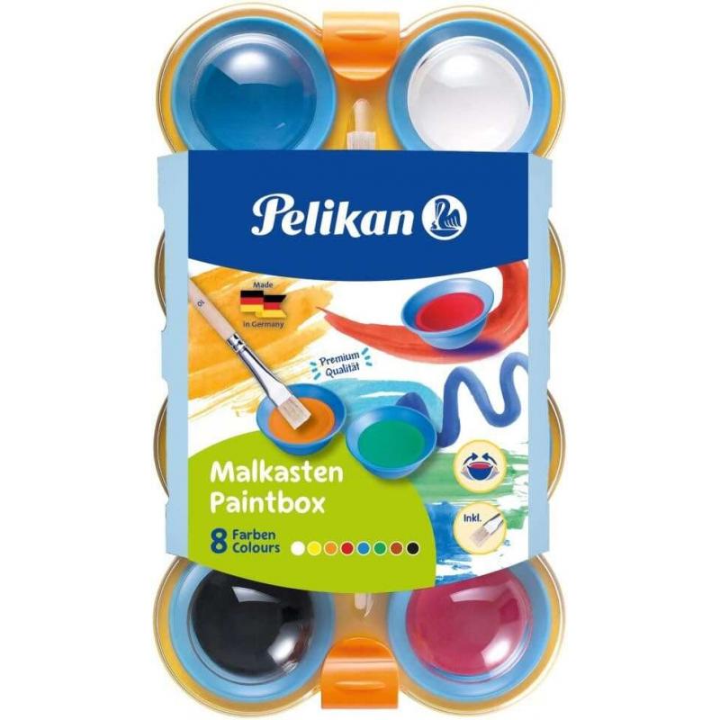 Pelikan Acuarelas Kids - Pocillos Separables - Pincel Jumbo Incluido - Faciles de Diluir - Resistentes a la Luz - Caja con Pesti