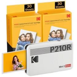 Kodak Mini 2 Retro Pack de Impresora Fotografica Portatil Bluetooth + 60 Hojas de Papel Fotografico - Formato de Impresion 5,3x8