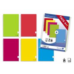 Golden Pack de 5 Cuaderno Tapa Normal Plastificada 80 Hojas - Margen Remarcado - Cuadricula 4x4