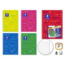 Golden Pack de 5 Cuaderno Asignatura Tapa Dura Folio 80 Hojas 90gr Cuadricula 4x4 - Resistente - Ideal para Estudiantes - Alta C