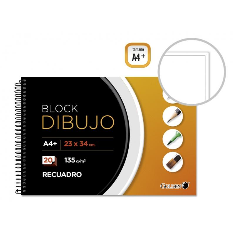 Golden Cuaderno de Dibujo A4 Plus - Papel de 135gr - 20 Hojas - Recuadro Interior Tamaño A4