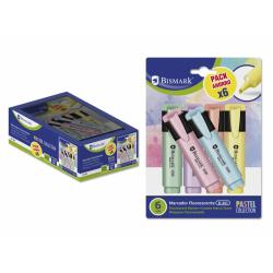 Bismark Pack de 6 Rotuladores Fluorescente Pastel - Tinta de Secado Rapido - Punta Biselada - Ideal para Subrayar y Resaltar - D