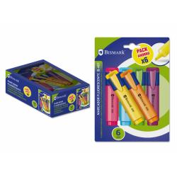 Bismark Pack de 6 Rotuladores Fluorescentes Neon - Tinta de Secado Rapido - Ideal para Subrayar y Resaltar - Diseño Ergonomico -