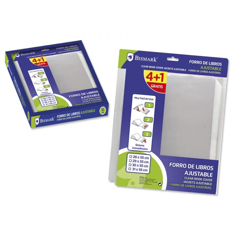 Bismark Pack de 4+1 Forralibros Ajustable - Ideal para Uso Escolar - Color Transparente