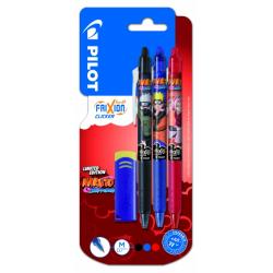 Pilot Frixion Clicker Naruto Shippuden Pack de 3 Boligrafos de Gel Retractil Borrable + Borrador - Punta de Bola 0.7mm - Trazo 0