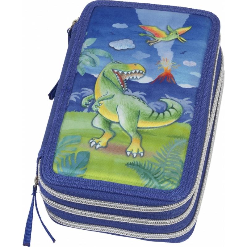 Faber-Castell Diseño Dinosaurio Estuche de 3 Pisos con Contenido de Serie: Goma de Borrar, Sacapuntas, Lapiz de Grafito HB, 2 Bo