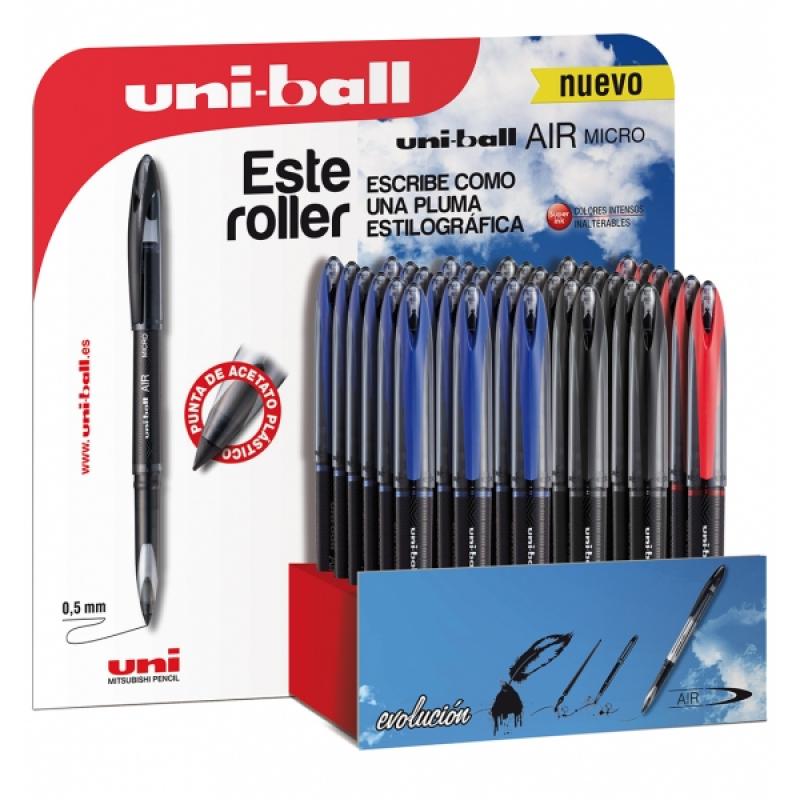 Uni-ball AIR MICRO UBA-188-M Expositor de 36 Rollerballs - Punta de Acetato Plastico 0.5mm - Escribe como Pluma Estilografica - 