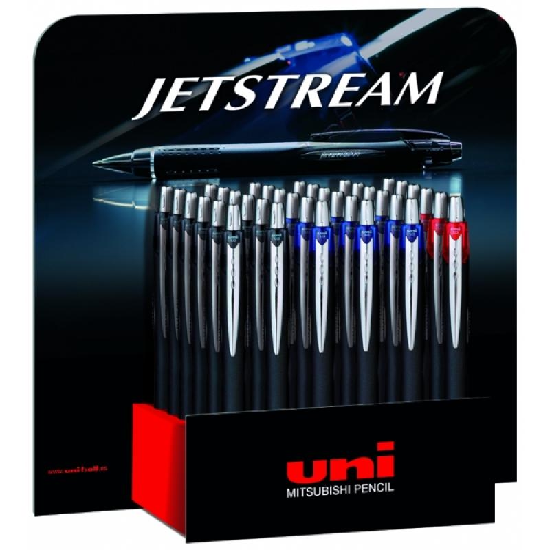 Uni-ball JetStream SXN-210 Expositor de 36 Boligrafos Retractiles - Punta de Bola 1mm - Tinta Pigmentada Resistente al Agua y Lu