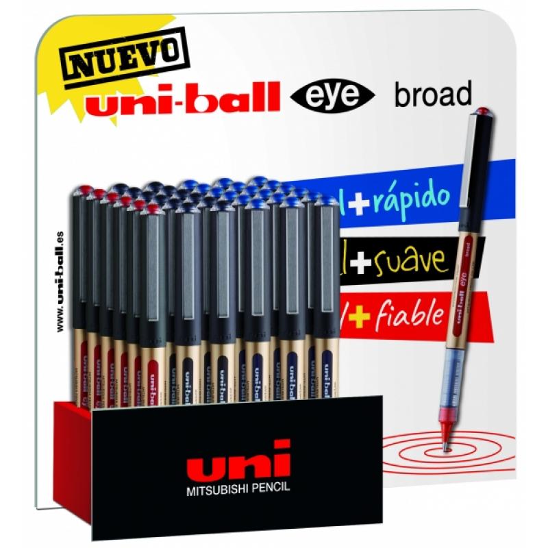 Uni-ball UB-150-10 Eye Broad Expositor de 36 Boligrafos de Tinta Liquida - Punta de Bola 1mm - Tinta Resistente al Agua y Luz - 