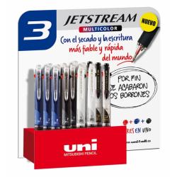 Uni-ball JetStream SXE3-400-10/15P Expositor de 25 Boligrafos - Punta de Bola 1mm - Tinta Pigmentada Resistente al Agua y Luz - 