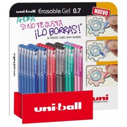 Uni-ball UF-222/3D Expositor de 36 Rollers de Gel Borrable - Punta de Bola 0.7mm - Tinta Termosensible - Doble Goma Borradora - 