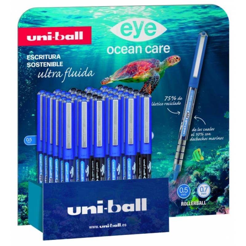 Uni-ball Eye Ocean Care UB150/157 Expositor de 36 Boligrafos - Punta de Bola 0.5mm - Tinta Pigmentada Resistente al Agua y Luz -