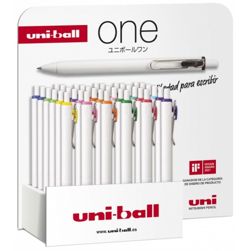 Uni-ball ONE UMN-S-07 Expositor de 36 Boligrafos de Tinta - Punta de Bola 0.7mm - Escritura Ultra Fluida - Agarre Suave y Comodo