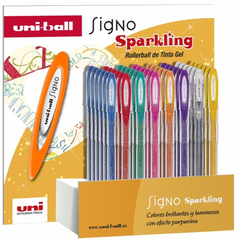 Uni-ball UM-120SP Signo Sparkling Expositor de 48 Rollers de Tinta Gel - Punta de Bola 1mm - Tinta Pigmentada Resistente al Agua