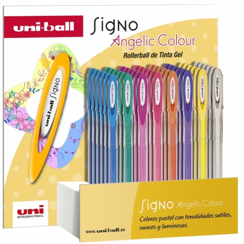 Uni-ball UM-120AC Signo Angelic Expositor de 48 Rollers de Tinta Gel - Punta de Bola 0.7mm - Tinta Resistente al Agua y Luz - Es