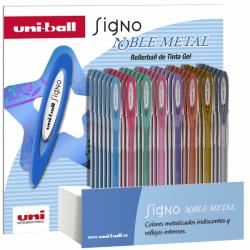 Uni-ball Signo Noble Metal UM-120NM Expositor de 48 Rollers de Tinta Gel - Punta de Bola 0.8mm - Tinta Resistente al Agua y Luz 