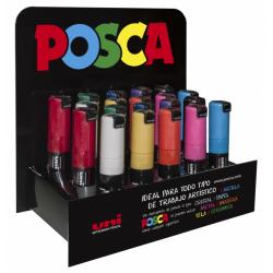 Posca PC-8K Expositor de 20 Marcadores de Pintura - Punta Biselada Acrilica 8mm - Tinta Base al Agua - No Permanente - Resistent