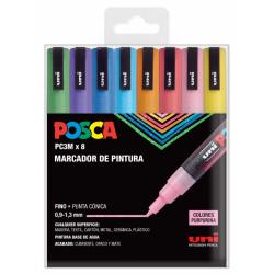 Posca PC-3M/8C Estuche de 8 Marcadores de Pintura - Punta Conica de Poliester 0.9-1.3mm - Tinta Base al Agua - Resistente a la L