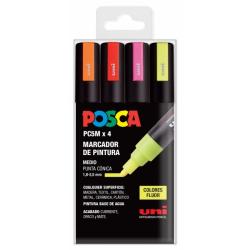 Posca PC-5M Estuche de 4 Marcadores de Pintura - Punta de Bala 1.8-2.5mm - Tinta Base al Agua - Resistente a la Luz - No Permane