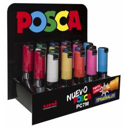 Posca PC-7M Expositor de 20 Marcadores de Pintura - Punta de Bala 4.5-5.5mm - Tinta Base al Agua - Resistente a la Luz - Color S