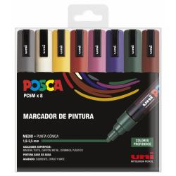 Posca PC-5M Estuche de 8 Marcadores de Pintura - Punta de Bala 1.8-2.5mm - Tinta Base al Agua - Resistente a la Luz - No Permane