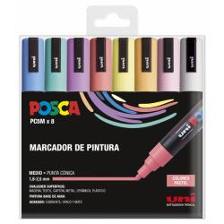 Posca PC-5M/8C Estuche de 8 Marcadores de Pintura - Punta de Poliester 1.8-2.5mm - Tinta Base al Agua - Resistente a la Luz - No