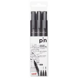 Uni-ball PIN-200(S) Pack de 3 Rotuladores Calibrados - Punta Poliacetal - Tinta Pigmentada Resistente al Agua y Luz - Ideal para