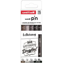 Uni-ball PIN Pack de 5 Rotuladores Calibrados Lettering - Punta Poliacetal - Tinta Pigmentada Resistente al Agua y Luz - Color S