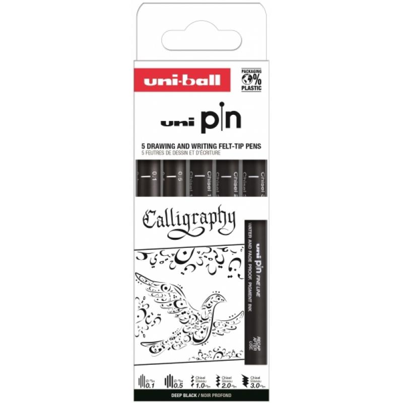 Uni-ball PIN Pack de 5 Rotuladores Calibrados - Tinta Pigmentada Resistente al Agua y Luz - Ideal para Dibujo Profesional y Escr