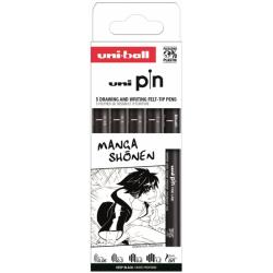 Uni-ball PIN Pack de 5 Rotuladores Calibrados - Punta Poliacetal - Tinta Pigmentada Resistente al Agua y Luz - Color Negro