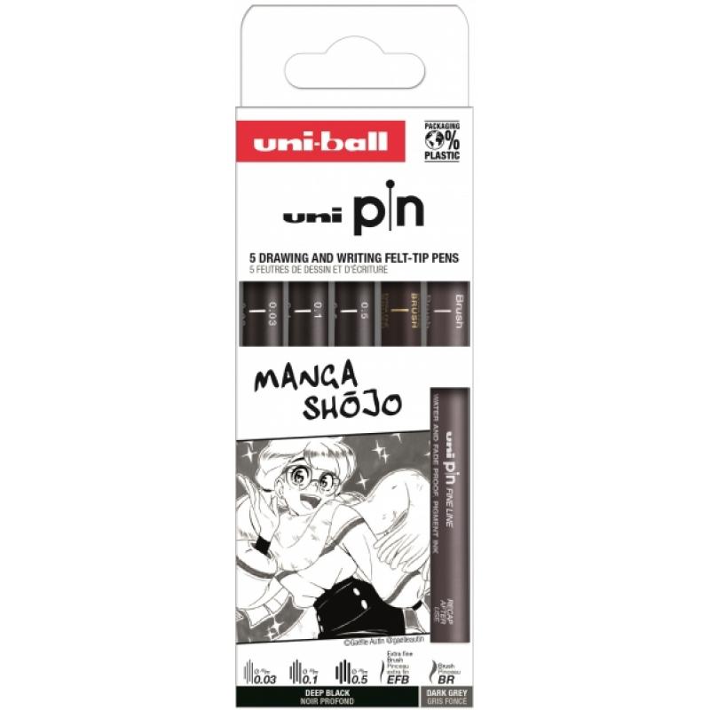 Uni-ball PIN Pack de 5 Rotuladores Calibrados - Punta Poliacetal - Tinta Pigmentada Resistente al Agua y Luz - Color Surtido