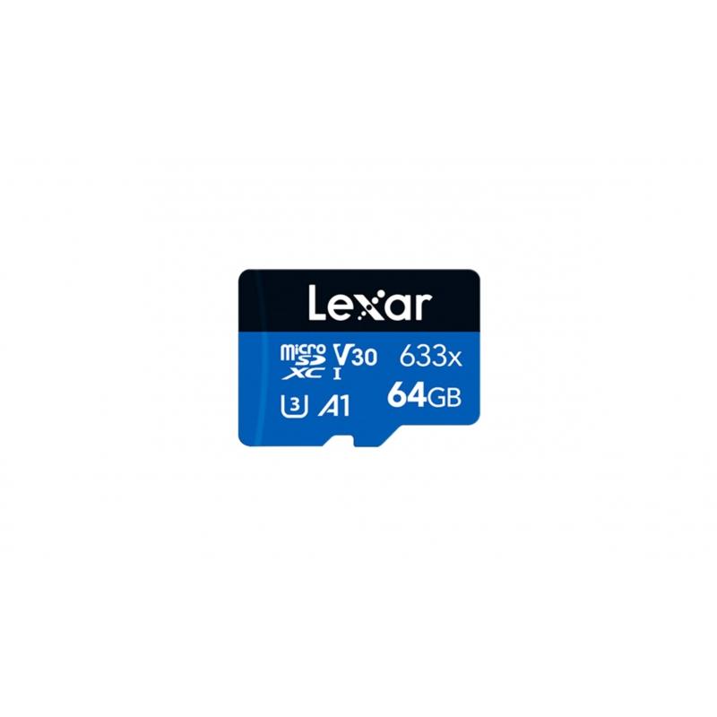 Lexar 633x High-Performance Tarjeta de Memoria microSDXC 64GB UHS-I - Velocidad de Lectura hasta 100MB/s - Clase U3 y V30 - Incl