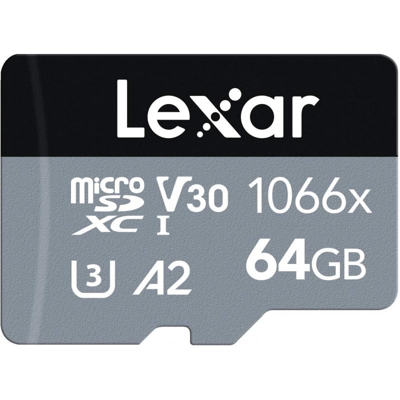 Lexar Professional 1066x Tarjeta de Memoria microSDXC UHS-I SILVER Series 64GB - Velocidades de Lectura hasta 160MB/s - Escritur