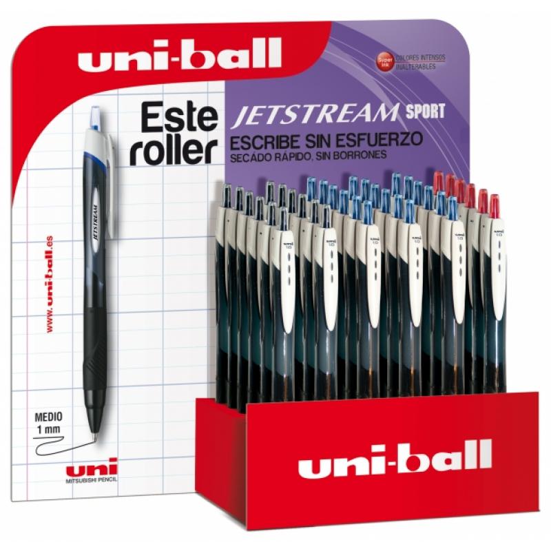 Uni-ball JetStream Sport SXN-150/3D Expostor de 36 Boligrafos Retractiles - Punta de Bola 1mm - Tinta Pigmentada Resistente al A