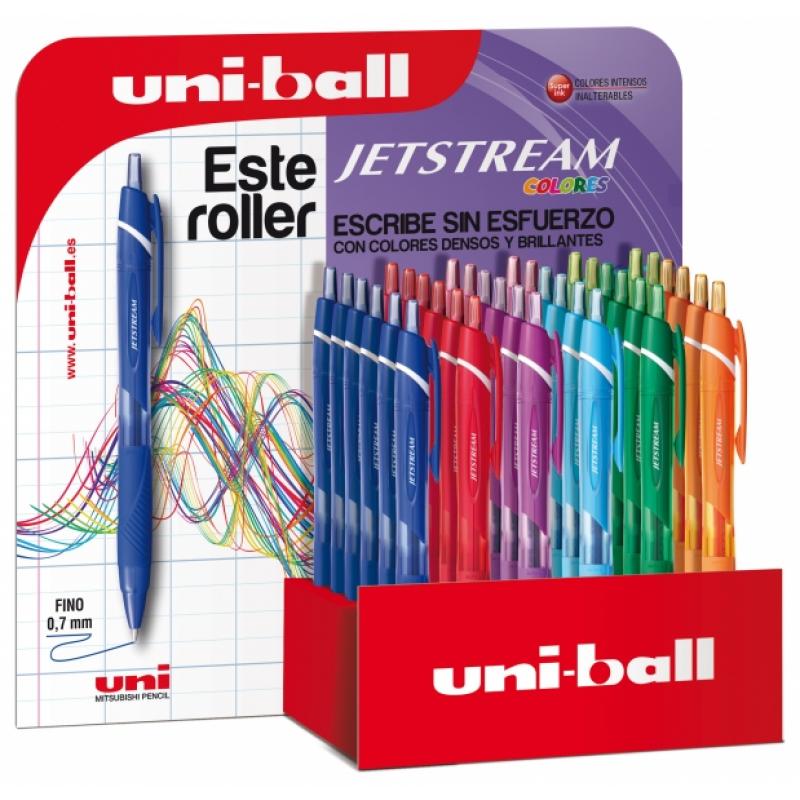 Uni-ball JetStream Sport SXN-150C/3D Expositor de 36 Boligrafos Retractiles - Punta de Bola 0.7mm - Tinta Pigmentada Resistente 