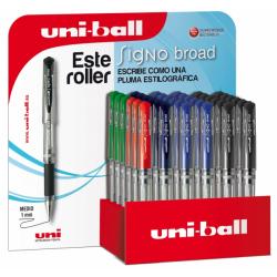 Uni-ball Signo Broad UM-153/3D Expositor de 36 Rollers de Tinta Gel - Punta de Bola 1mm - Trazo Estilo Pluma - Sujecion de Cauch