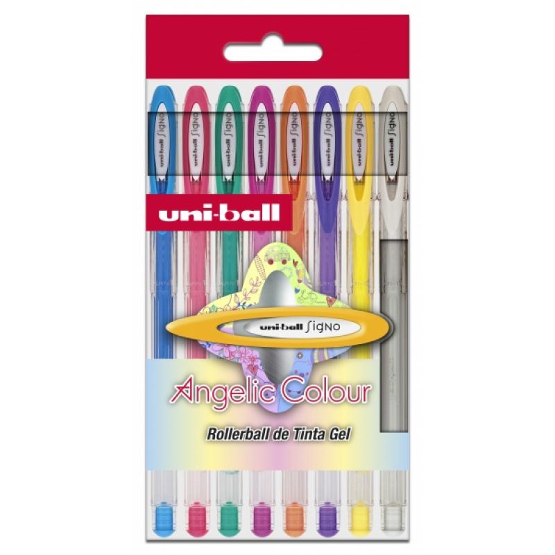 Uni-ball UM-120 AC Signo Angelic Estuche de 8 Rollers de Tinta Gel - Punta de Bola 0.7mm - Tinta Resistente al Agua y Luz - Escr