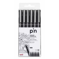 Uni-ball PIN-200(S) Pack de 6 Rotuladores Calibrados - Punta Poliacetal - Tinta Pigmentada Resistente al Agua y Luz - Ideal para