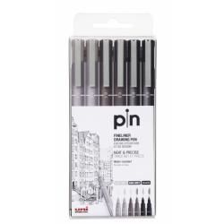 Uni-ball PIN-200(S) Pack de 6 Rotuladores Calibrados - Punta Poliacetal - Tinta Pigmentada Resistente al Agua y Luz - Ideal para