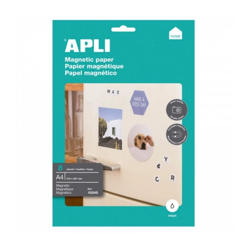 Apli Pack de 8 Hojas de Papel Magnetico A4 - 650gr - Apto para Impresoras Inkjet - Facil de Usar - Ideal para Imagenes Personali