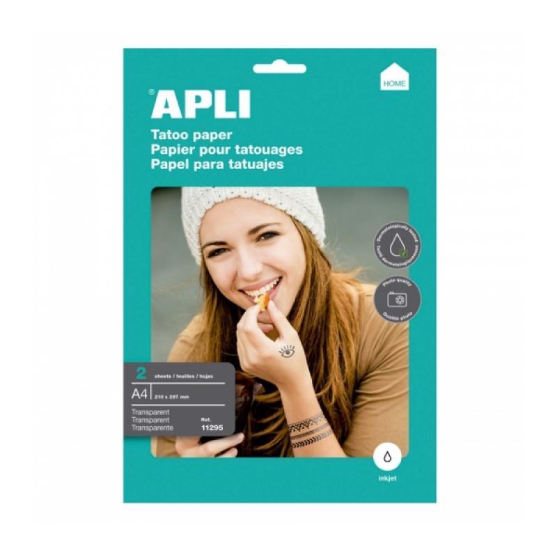 Apli Pack de 2 Hojas de Papel para Crear Tatuajes - Imprimible en Inkjet - Versatil para Piel y Objetos - Facil de Borrar - Derm