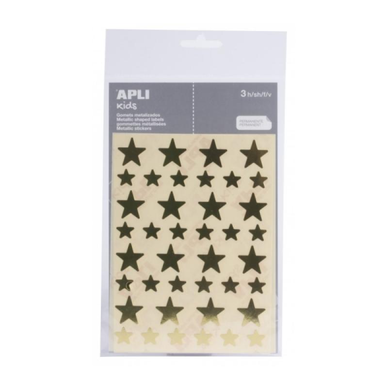 Apli Bolsa de Gomets en Forma de Estrella - Adhesivo Permanente - Adhesivo Base Agua - Libre de Disolventes - Color Oro