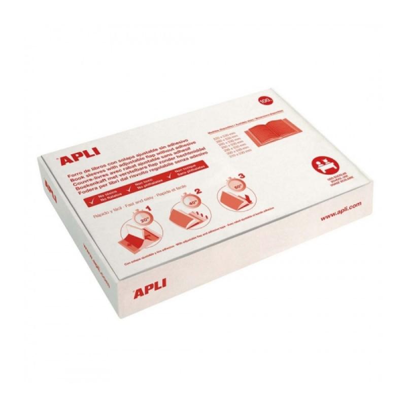 Apli Caja de 100 Fundas Transparentes de PVC - Solapa Autoajustable - Facil Forrado en 3 Pasos - Eco-Friendly