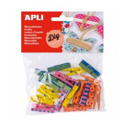 Apli Mini Pinzas de Madera - Estampados Surtidos - Ideal para Decorar y Sujetar Tarjetas, Fotos, Regalos y Mas - Colores Surtido