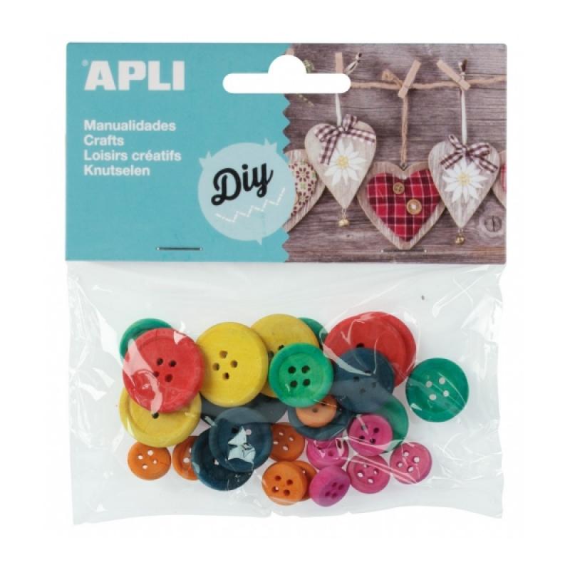 Apli Botones de Madera - Ideales para Costura, Artesania y Scrapbooking - Colores Surtidos