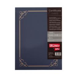 Apli Pack de 5 Carpetas para Certificados y Diplomas - 300gr - Borde Estampado - Pestañas Interiores - Color Azul